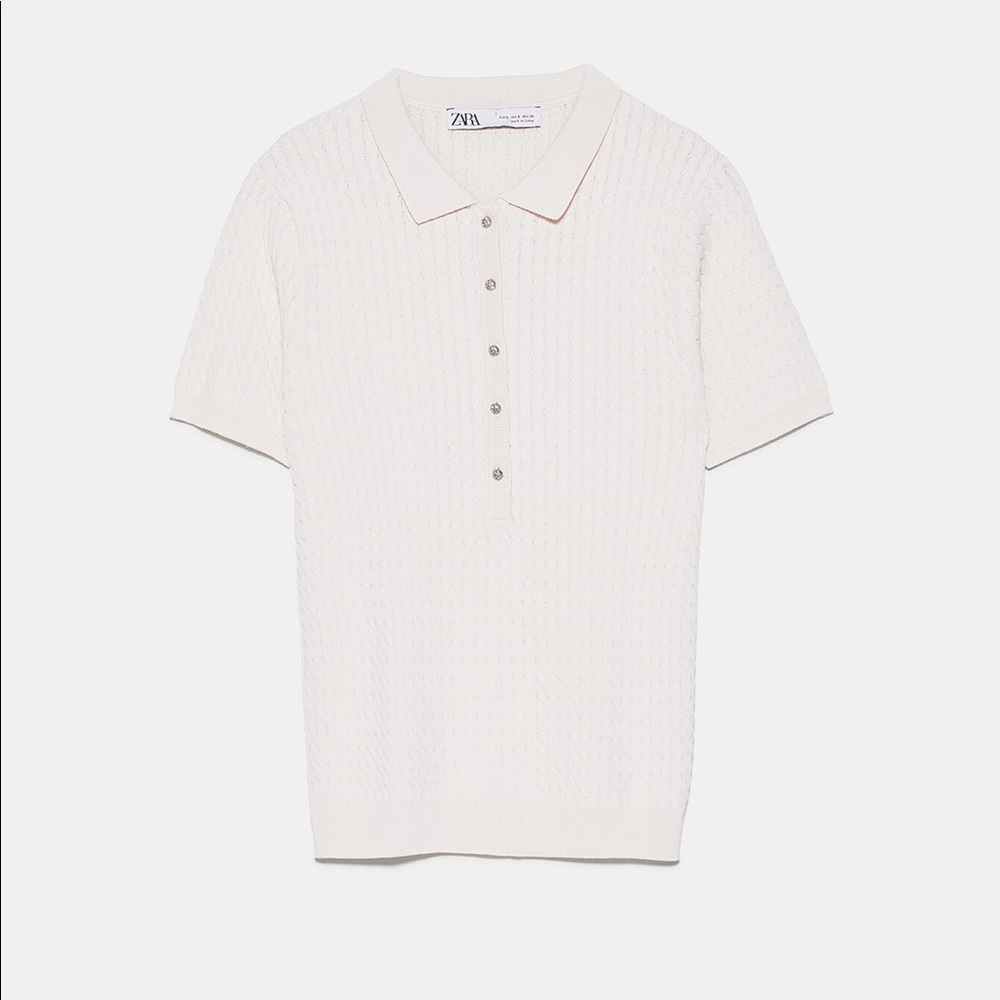 Zara Textured Polo with Jewel Button
